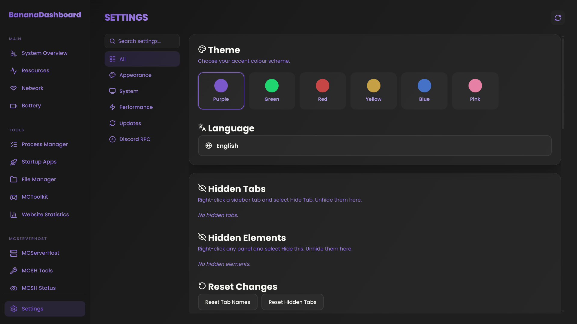Settings Tab Screenshot